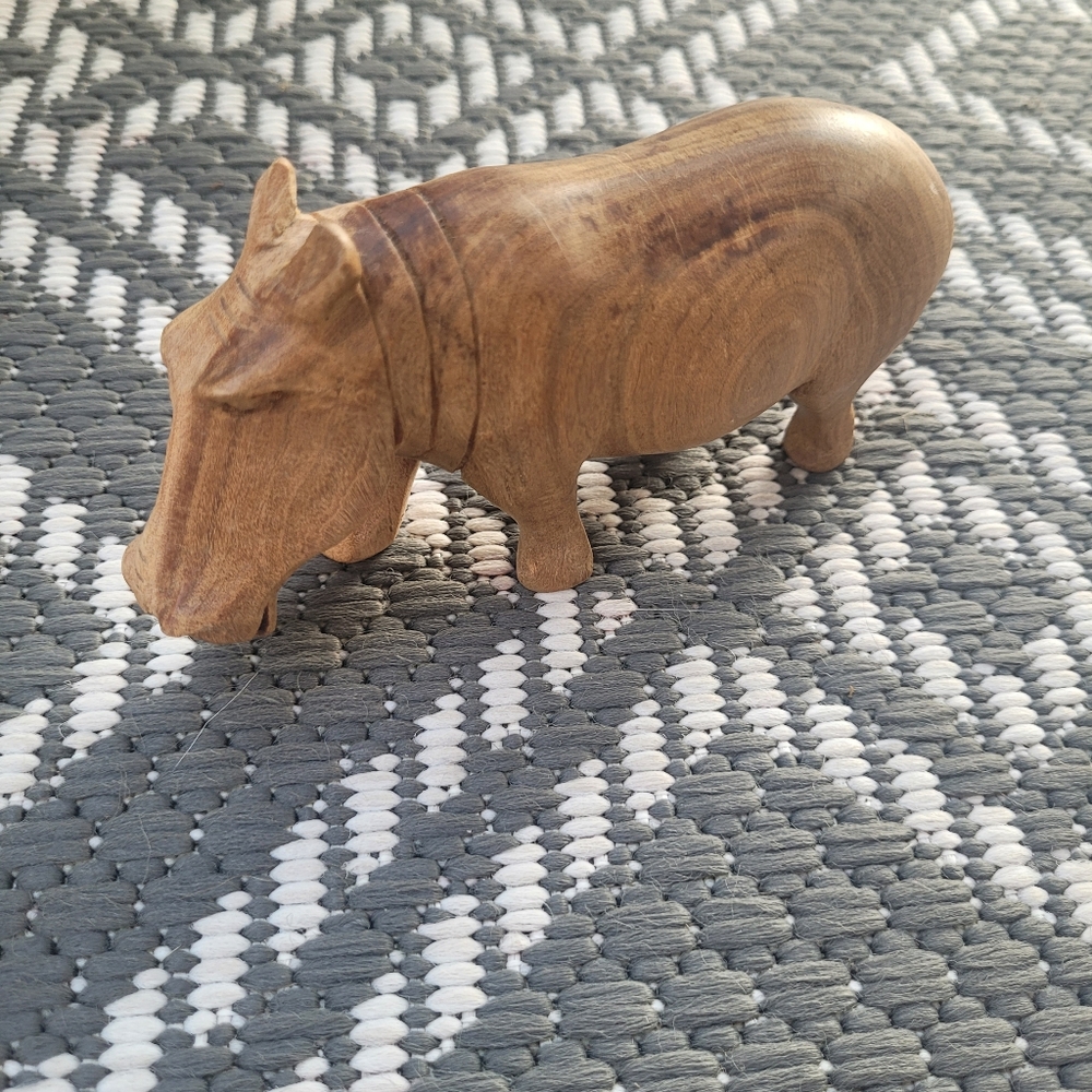 VTG Hippopotamus Hand Carved in Kenya Wood African Hippo figurine
